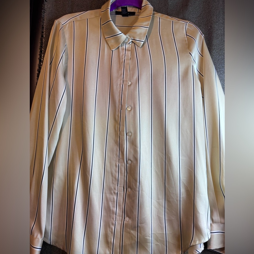 Forever 21 Cream and Black Striped Dress Shirt